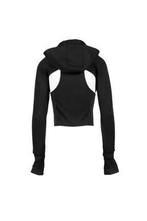 HOODED ASYMMETRIC ZIP TOP / BLK 
