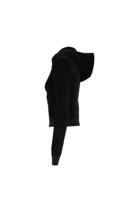 CROSS CHARM VELVET HOODIE ZIP-UP / BLK