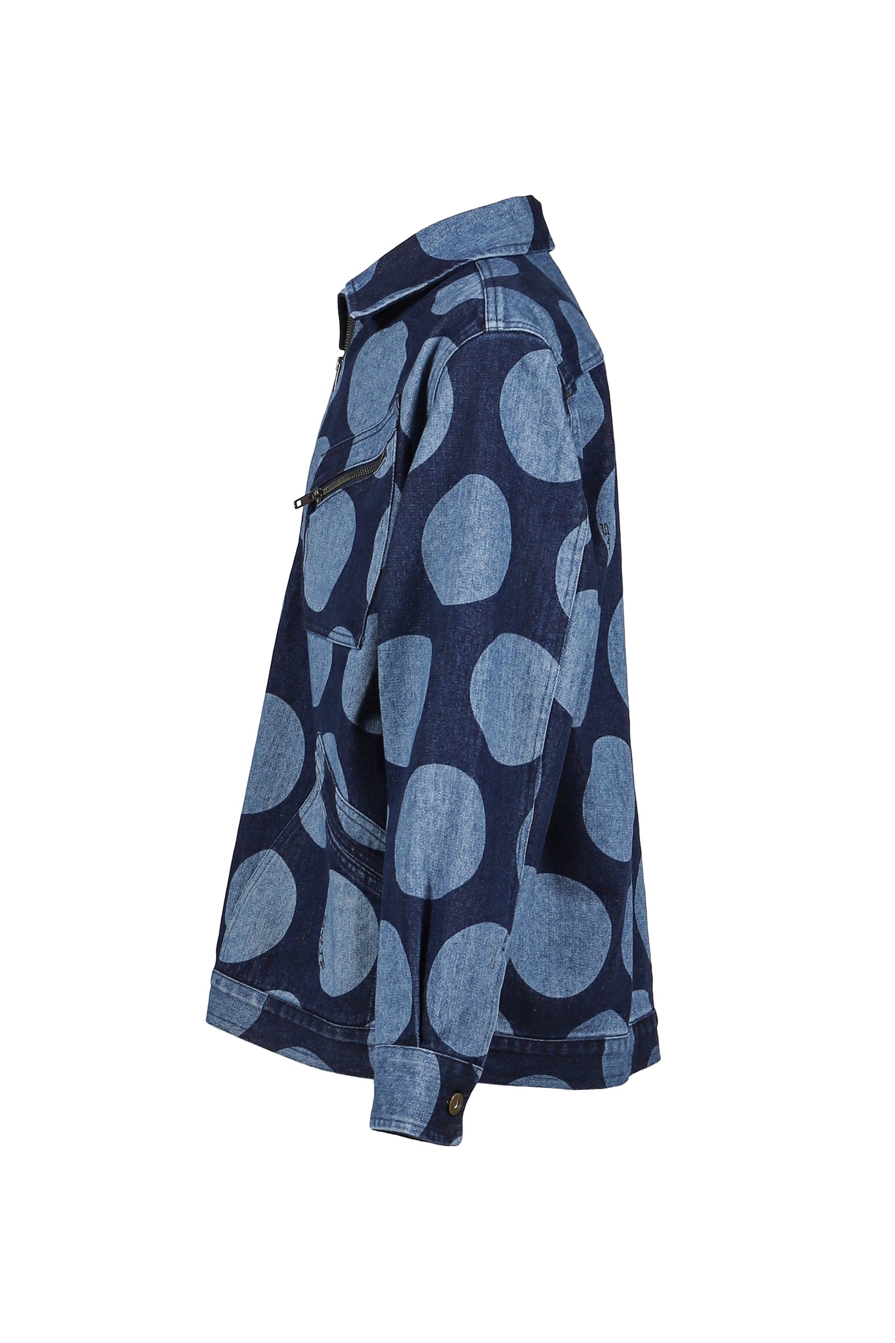 POLKA DOTS PATTERN DENIM JACKET / BLU