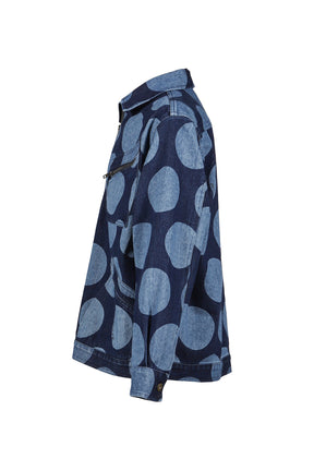 POLKA DOTS PATTERN DENIM JACKET / BLU