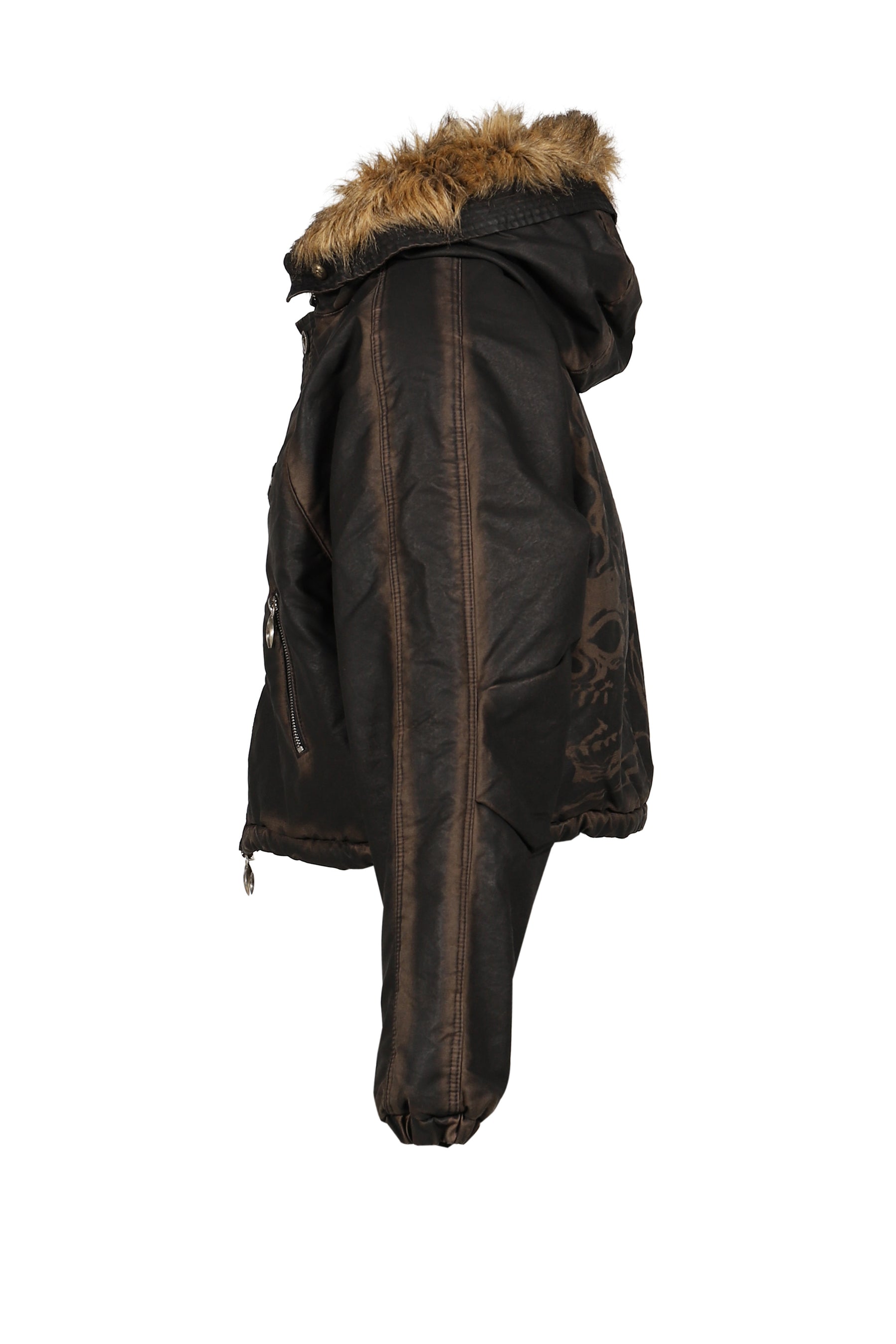 THREE RIDING SKULL FUR HOODED JACKET / BLK