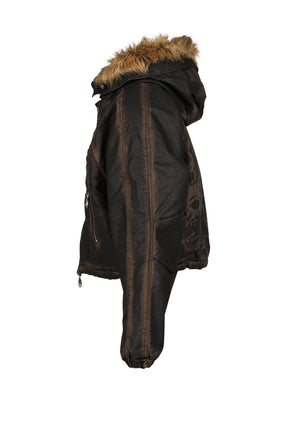 THREE RIDING SKULL FUR HOODED JACKET / BLK