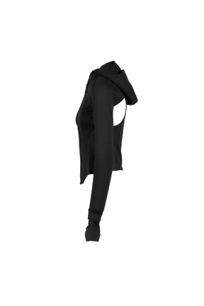 HOODED ASYMMETRIC ZIP TOP / BLK 