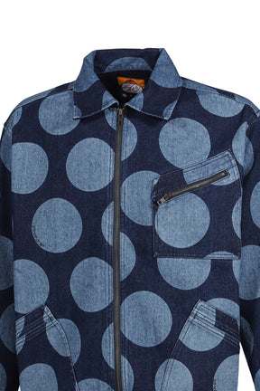 POLKA DOTS PATTERN DENIM JACKET / BLU