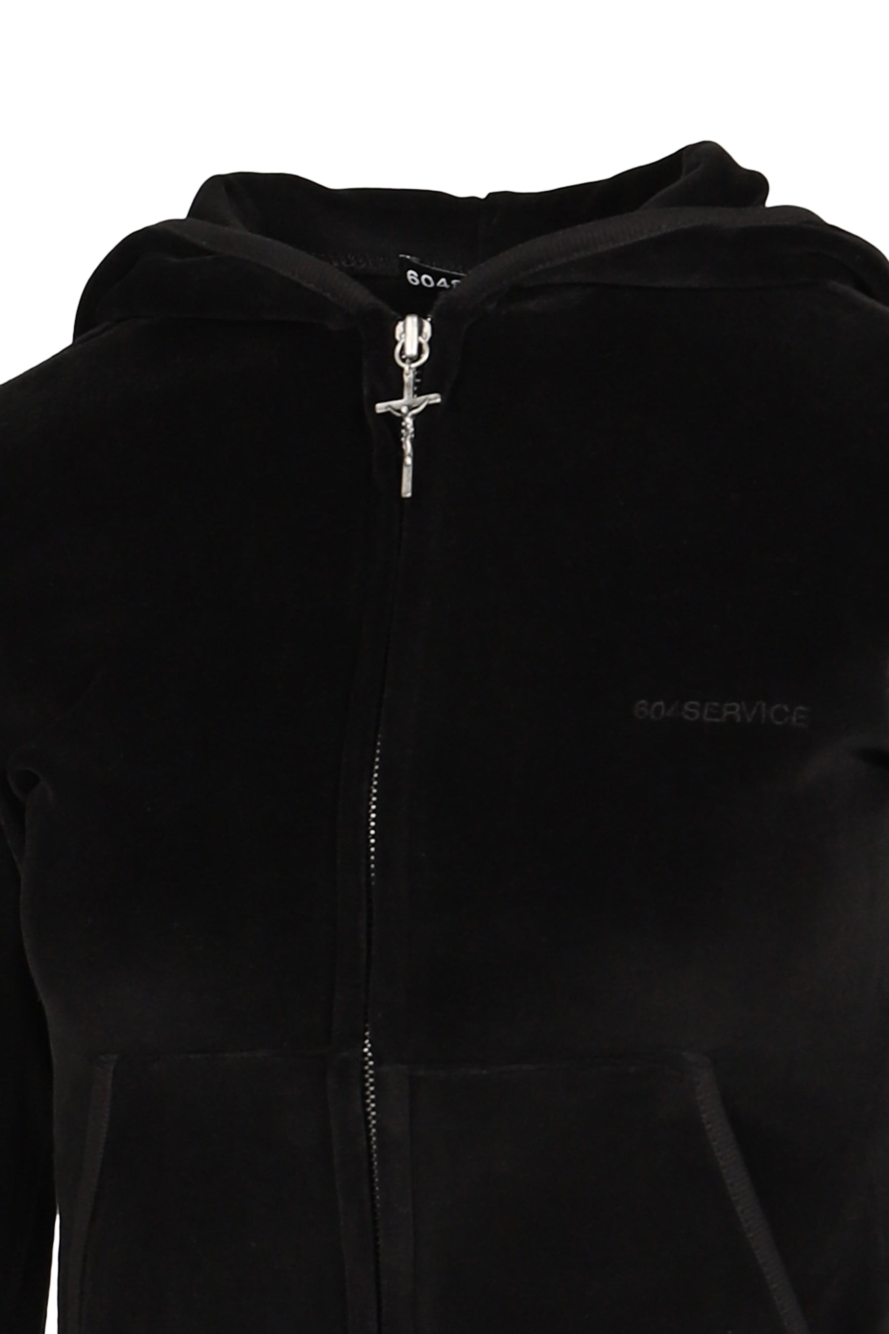 CROSS CHARM VELVET HOODIE ZIP-UP / BLK