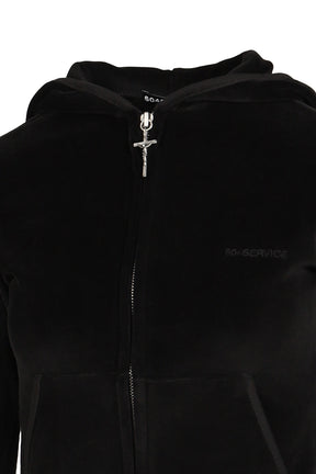 CROSS CHARM VELVET HOODIE ZIP-UP / BLK