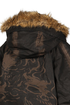 THREE RIDING SKULL FUR HOODED JACKET / BLK