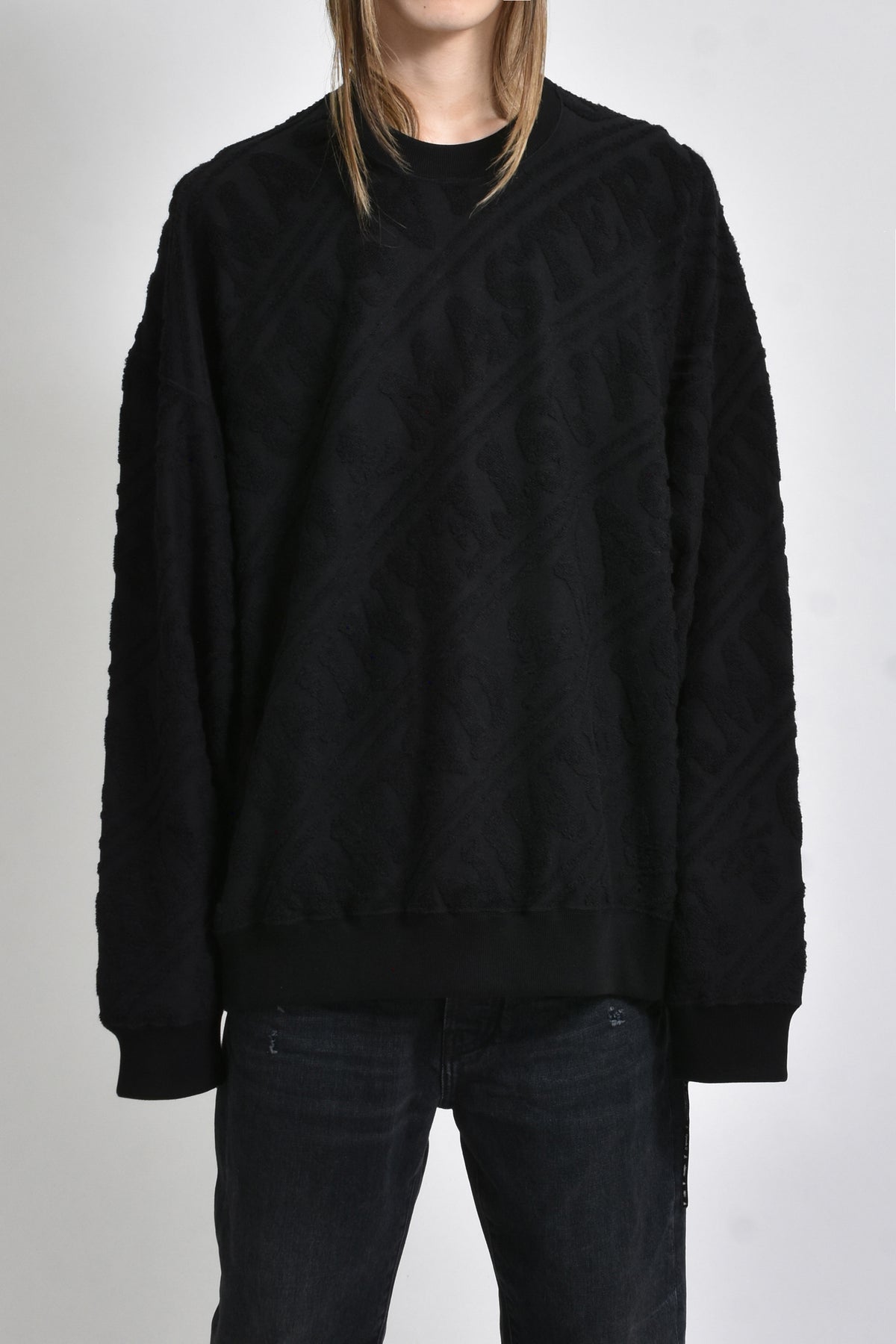 PILE JAQUARD CREWNECK (BOXY FIT) / BLK