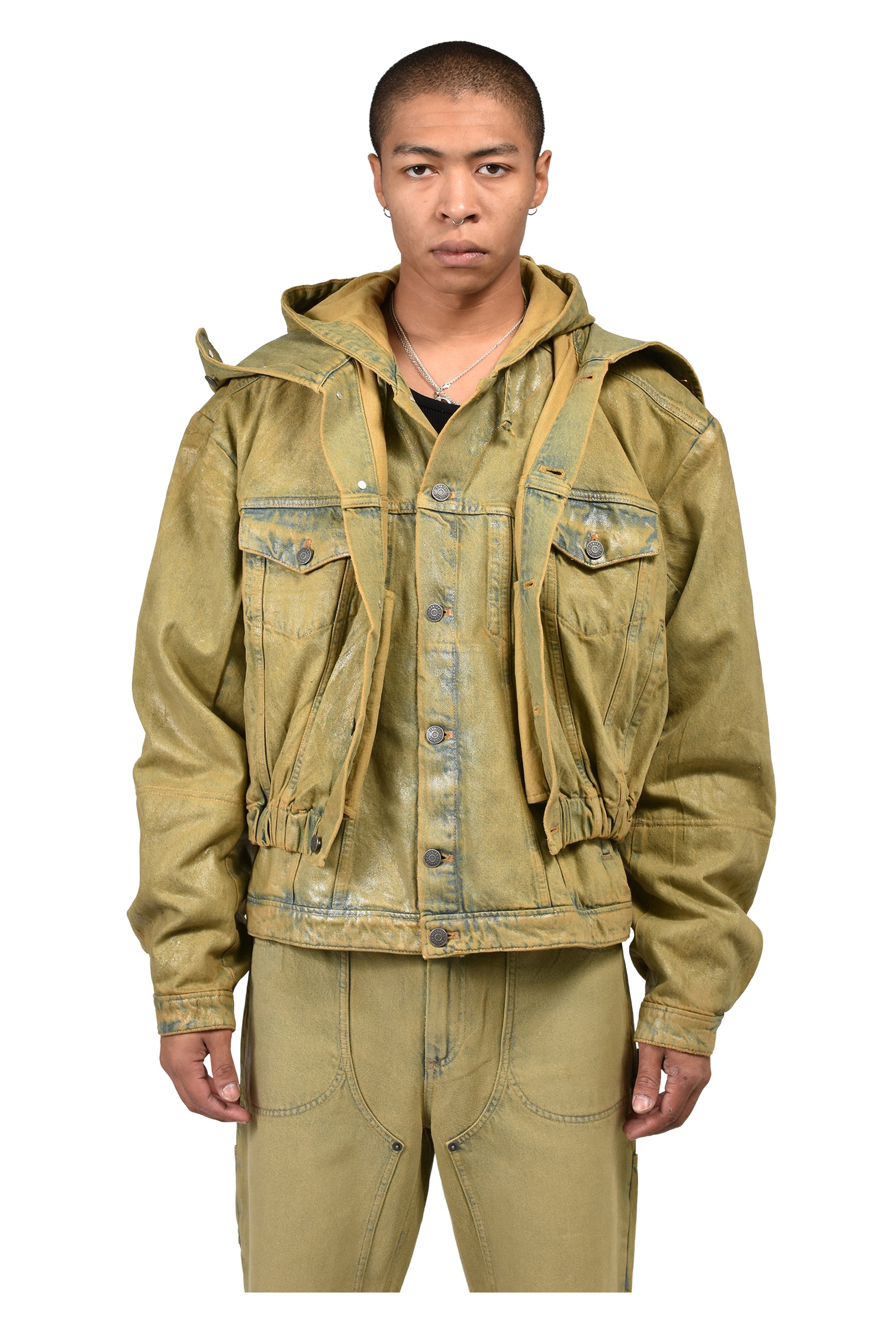 HOODED DENIM BOMBER / GRN