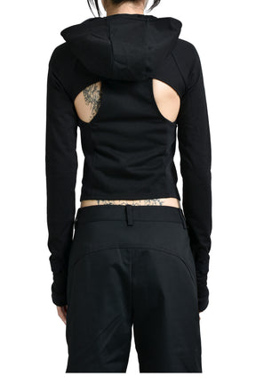 HOODED ASYMMETRIC ZIP TOP / BLK 