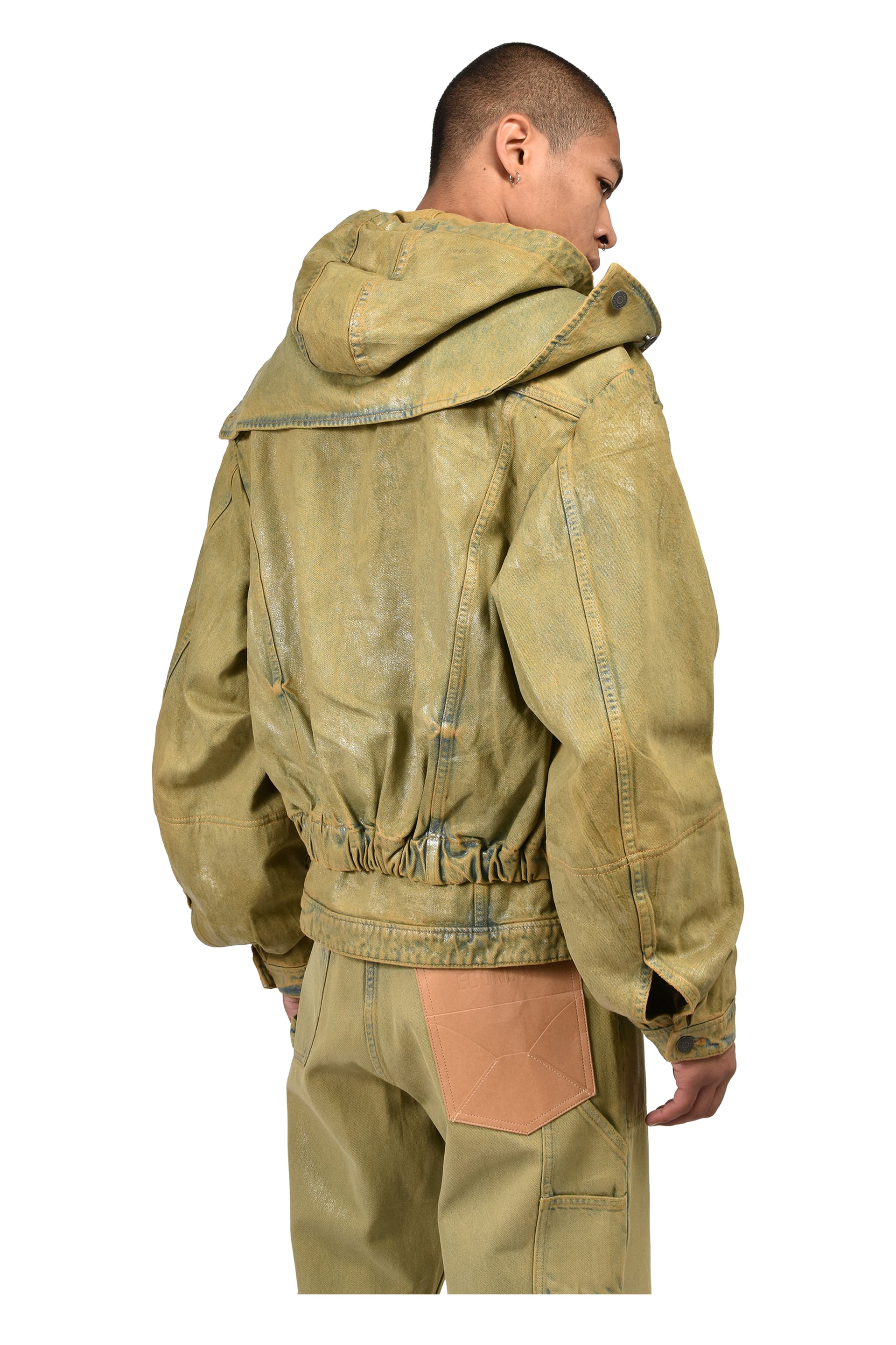 HOODED DENIM BOMBER / GRN