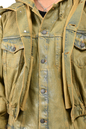 HOODED DENIM BOMBER / GRN