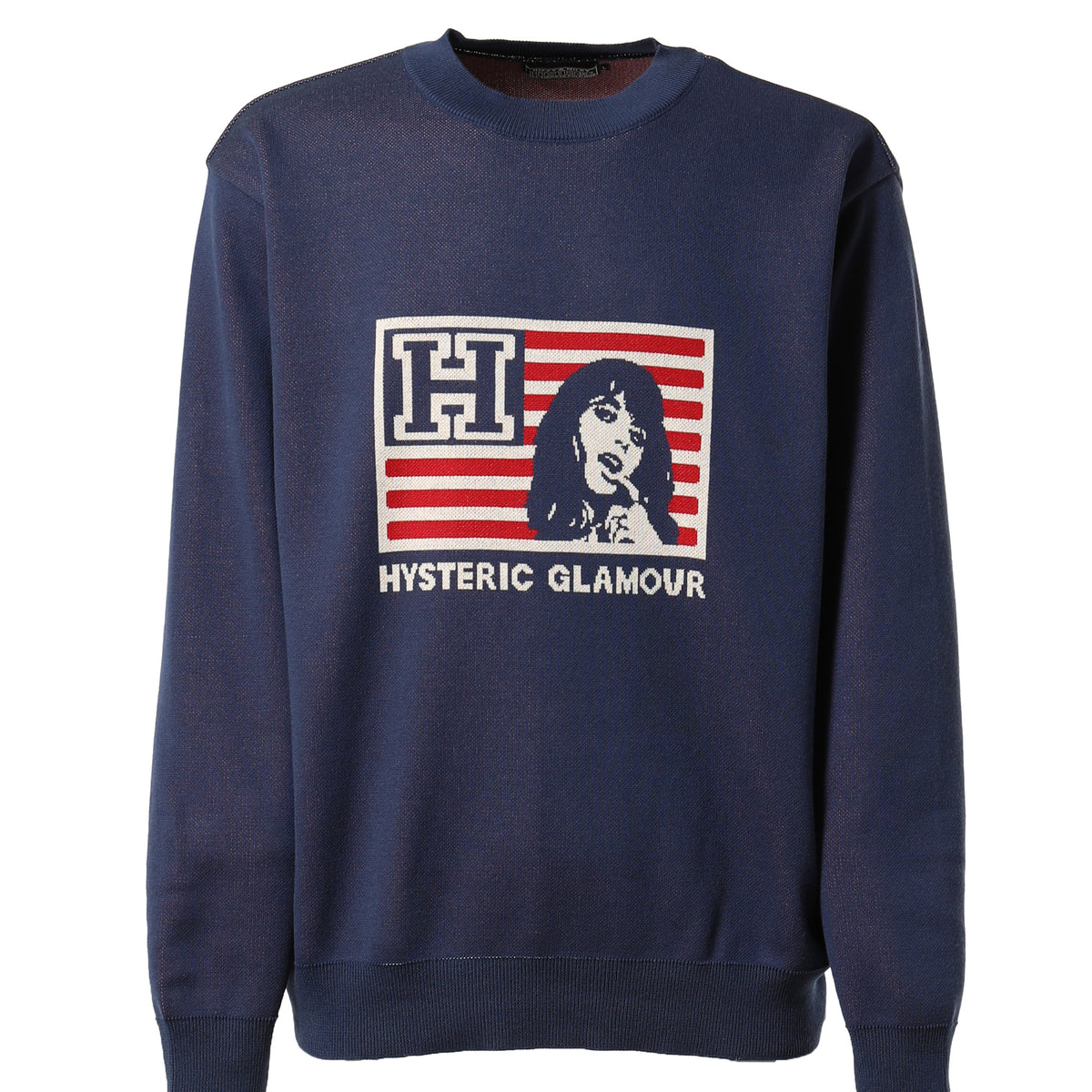 HYSTERIC GLAMOUR FW23 H AND STRIPES JACQUARD SWEATER / NVY -NUBIAN