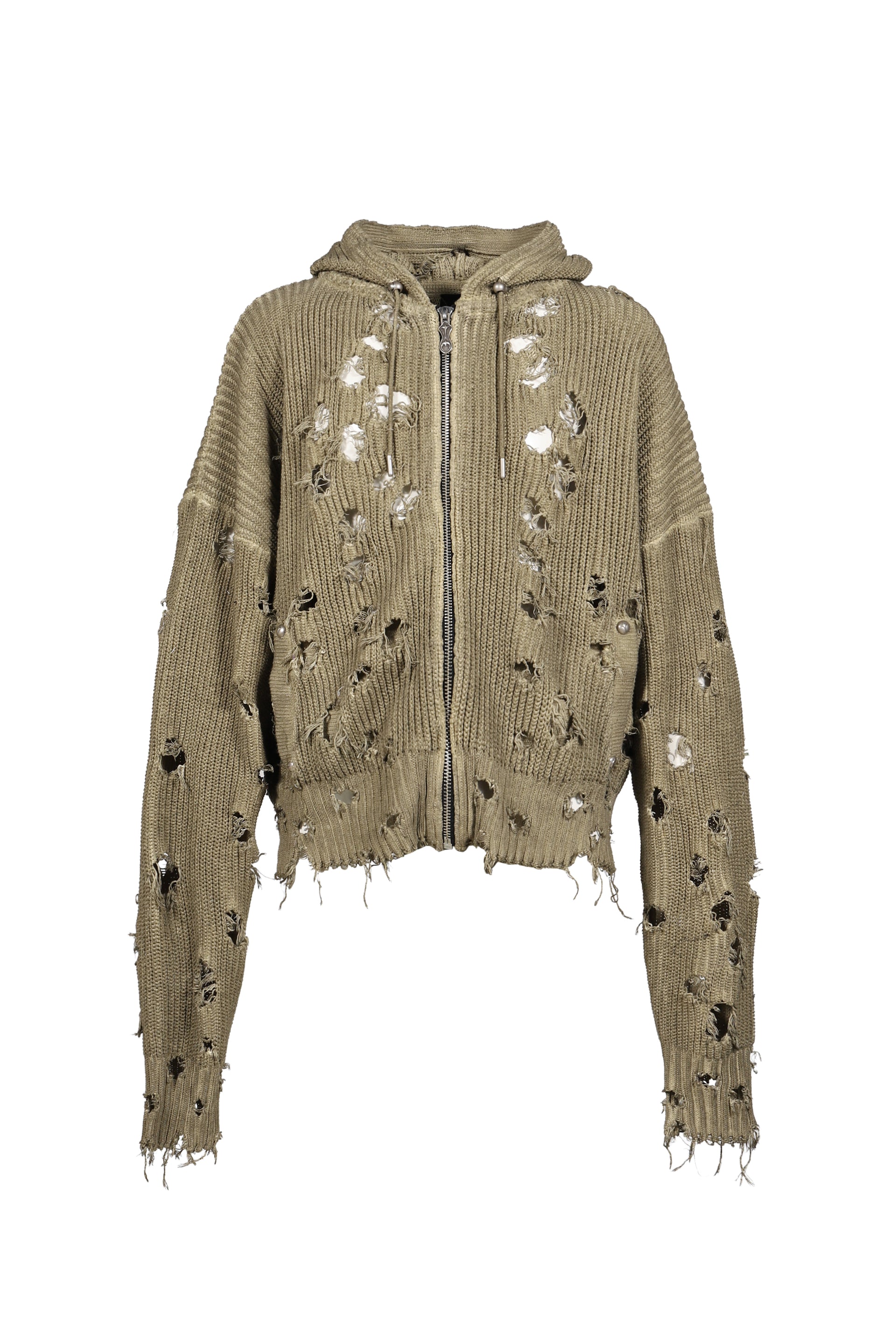 TC DESTROYED KNIT ZIP-UP HOODIE / BEI