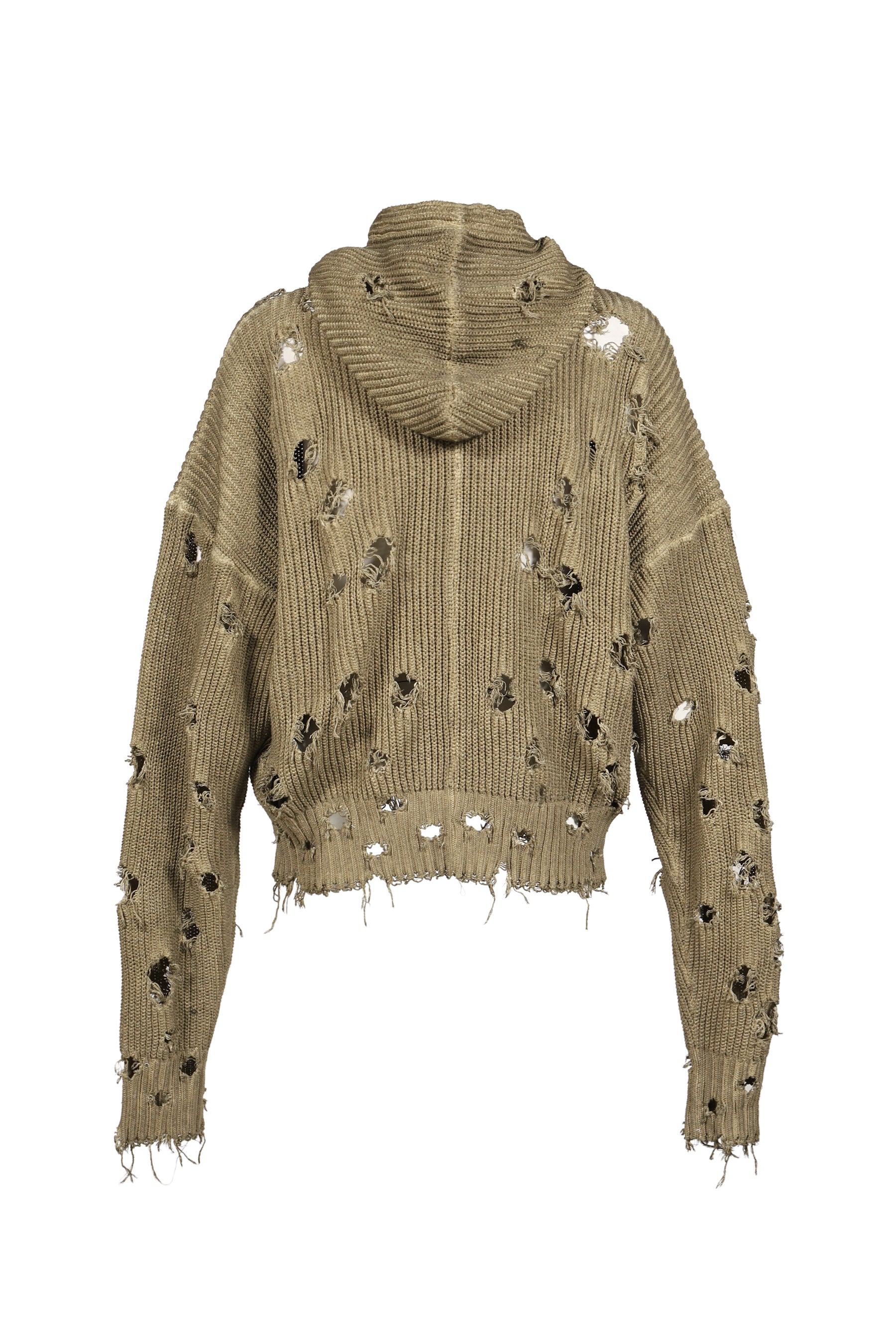 TC DESTROYED KNIT ZIP-UP HOODIE / BEIGE