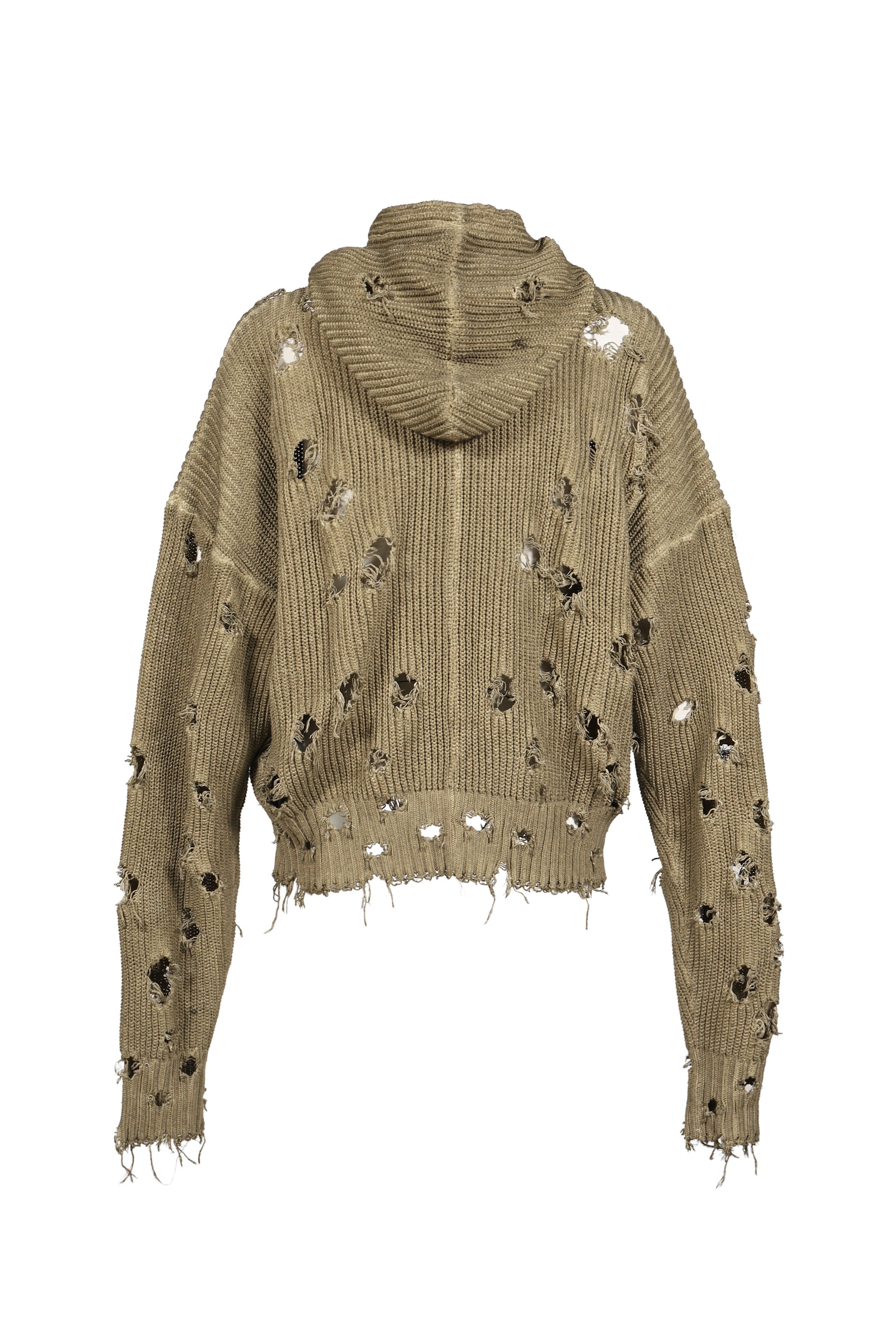 TC DESTROYED KNIT ZIP-UP HOODIE / BEI