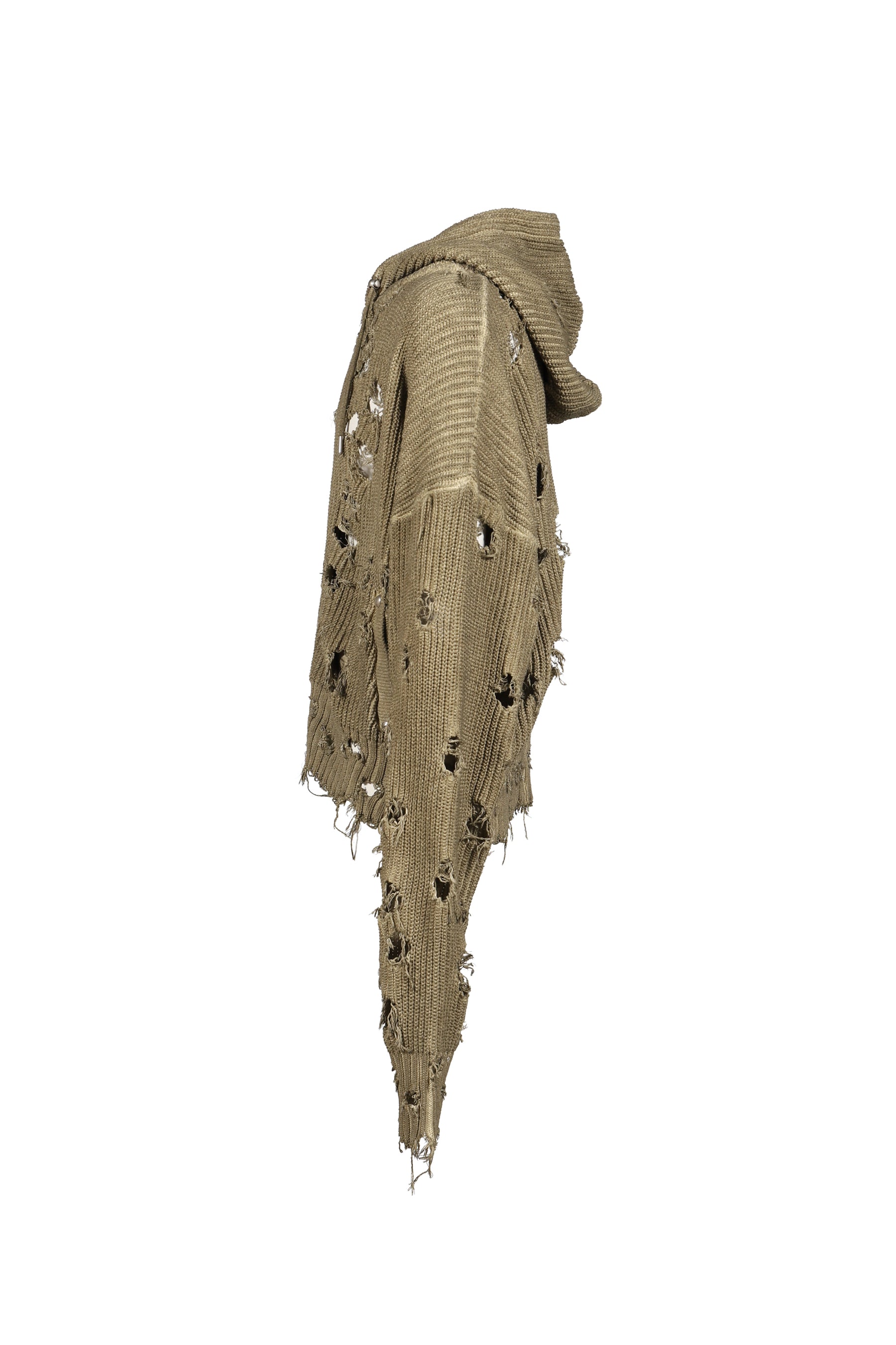 TC DESTROYED KNIT ZIP-UP HOODIE / BEIGE