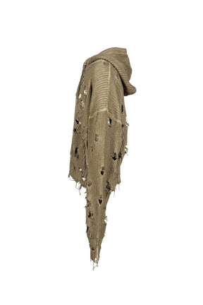 TC DESTROYED KNIT ZIP-UP HOODIE / BEIGE