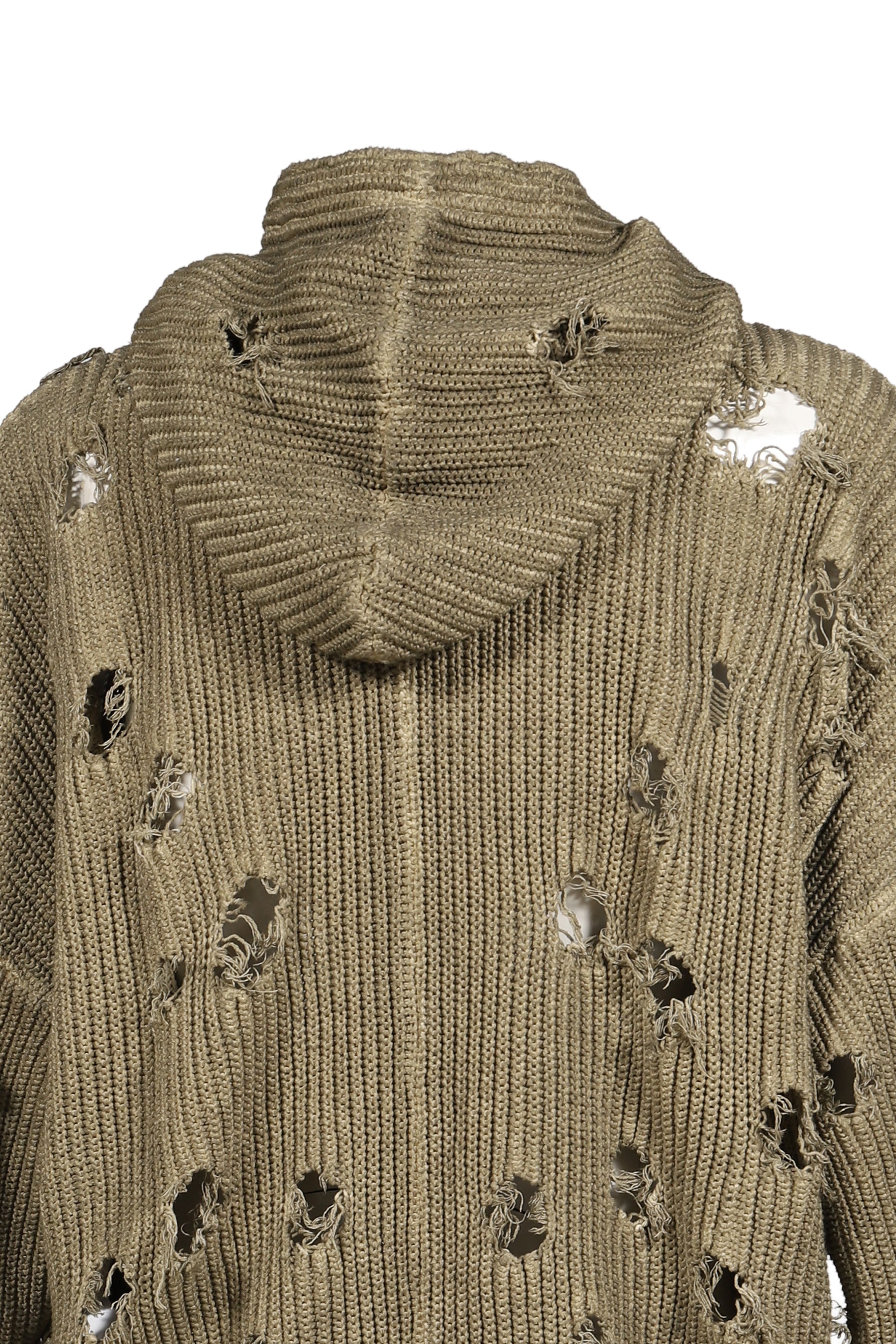 Thug Club サグクラブ SS26 TC DESTROYED KNIT ZIP-UP HOODIE / BEI