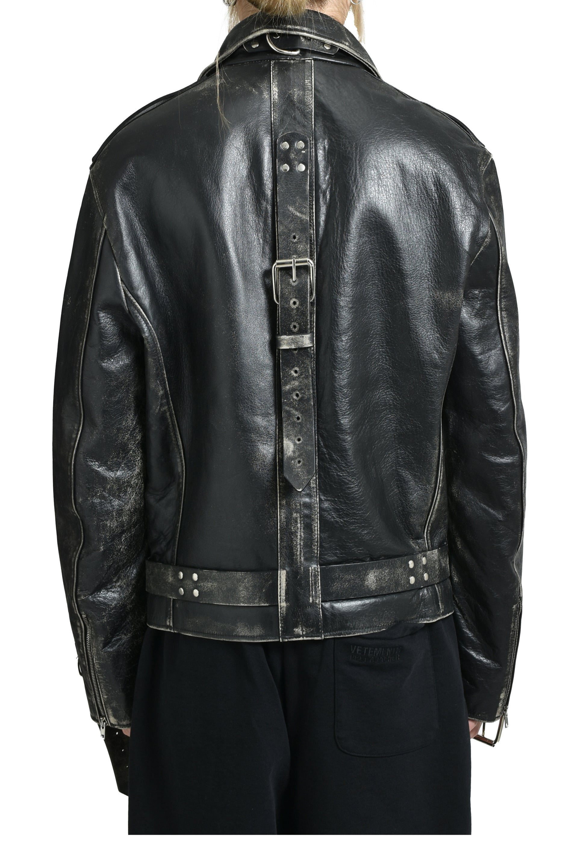 DISTRESSED BONDAGE BIKER JACEKT / BLK