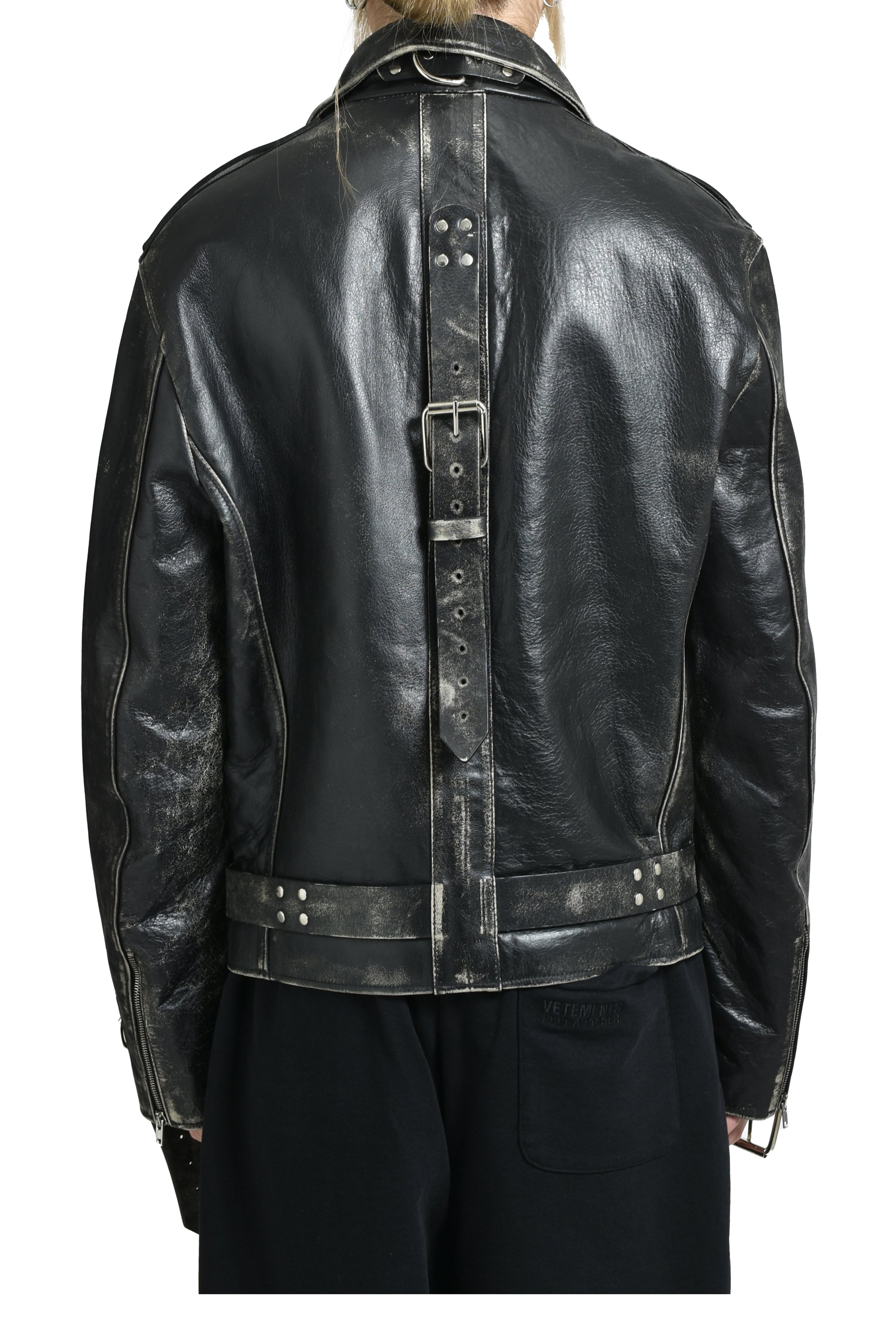 DISTRESSED BONDAGE BIKER JACEKT / BLK 