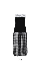 LUCKY GIRL TUBE DRESS BLACK/CHECKERED / WHT 
