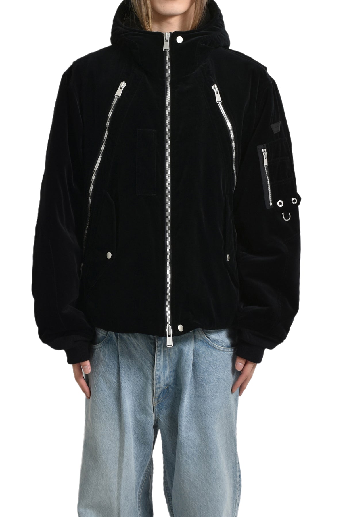 HOODED BOMBER JACKET / BLK