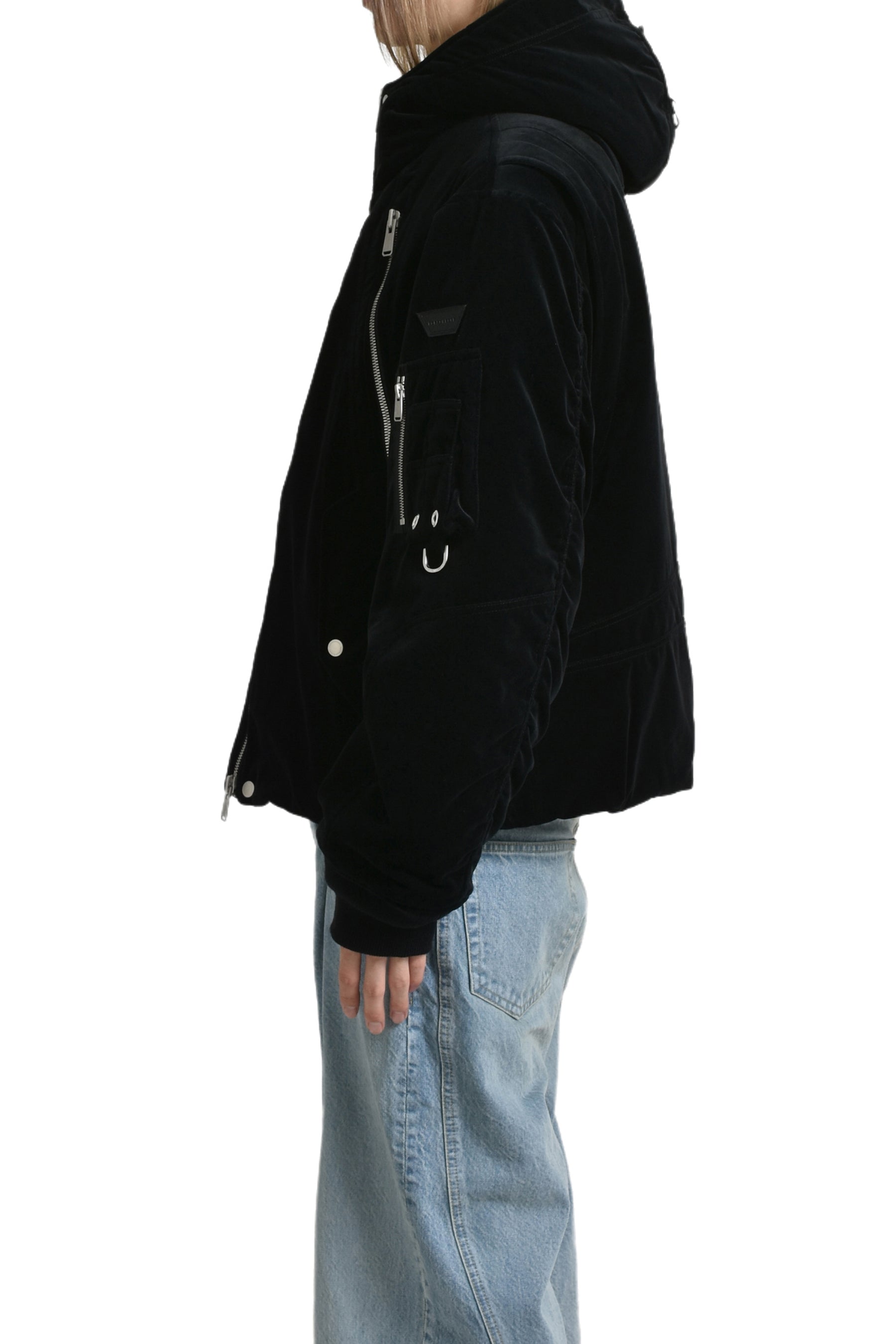 HOODED BOMBER JACKET / BLK