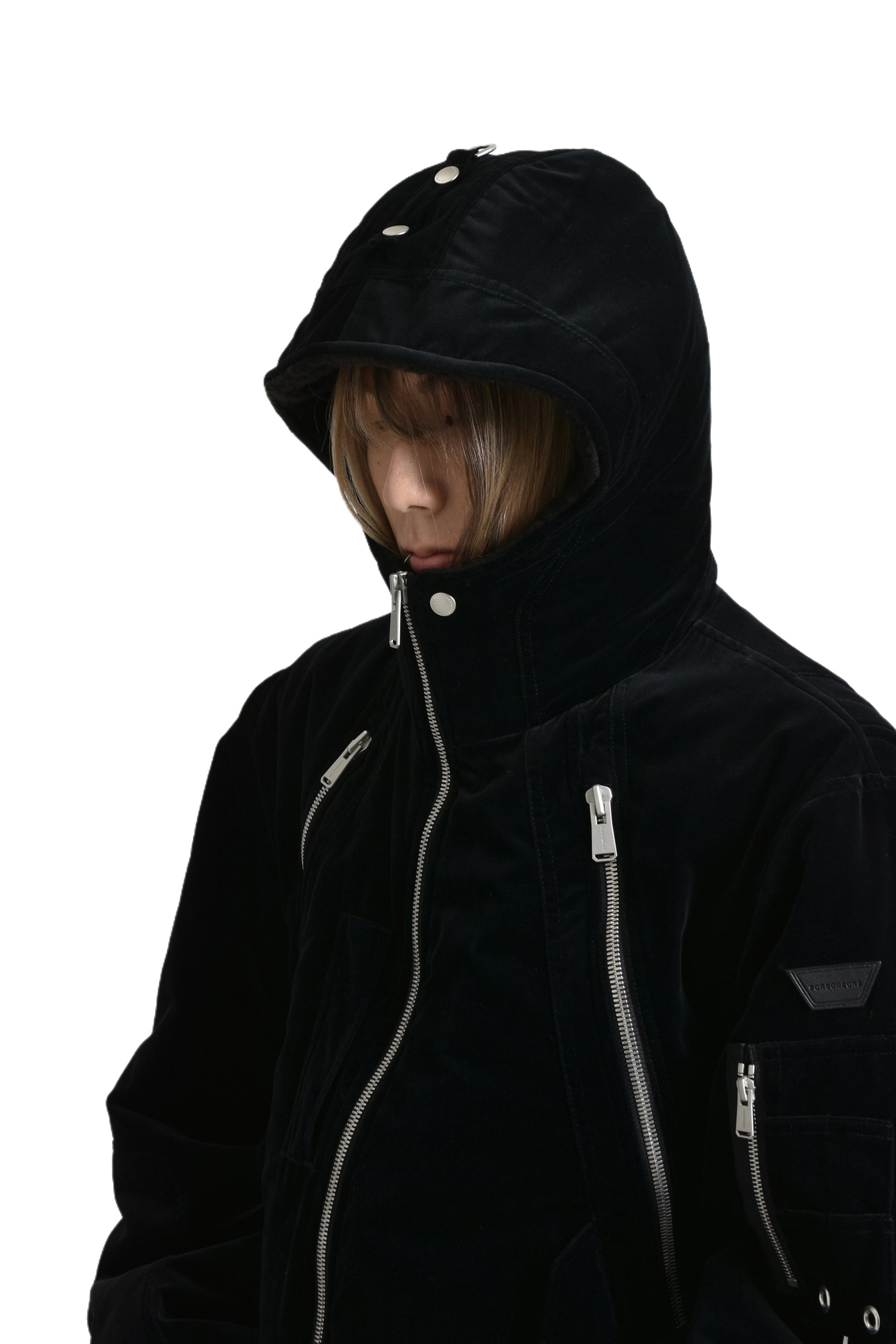 HOODED BOMBER JACKET / BLK