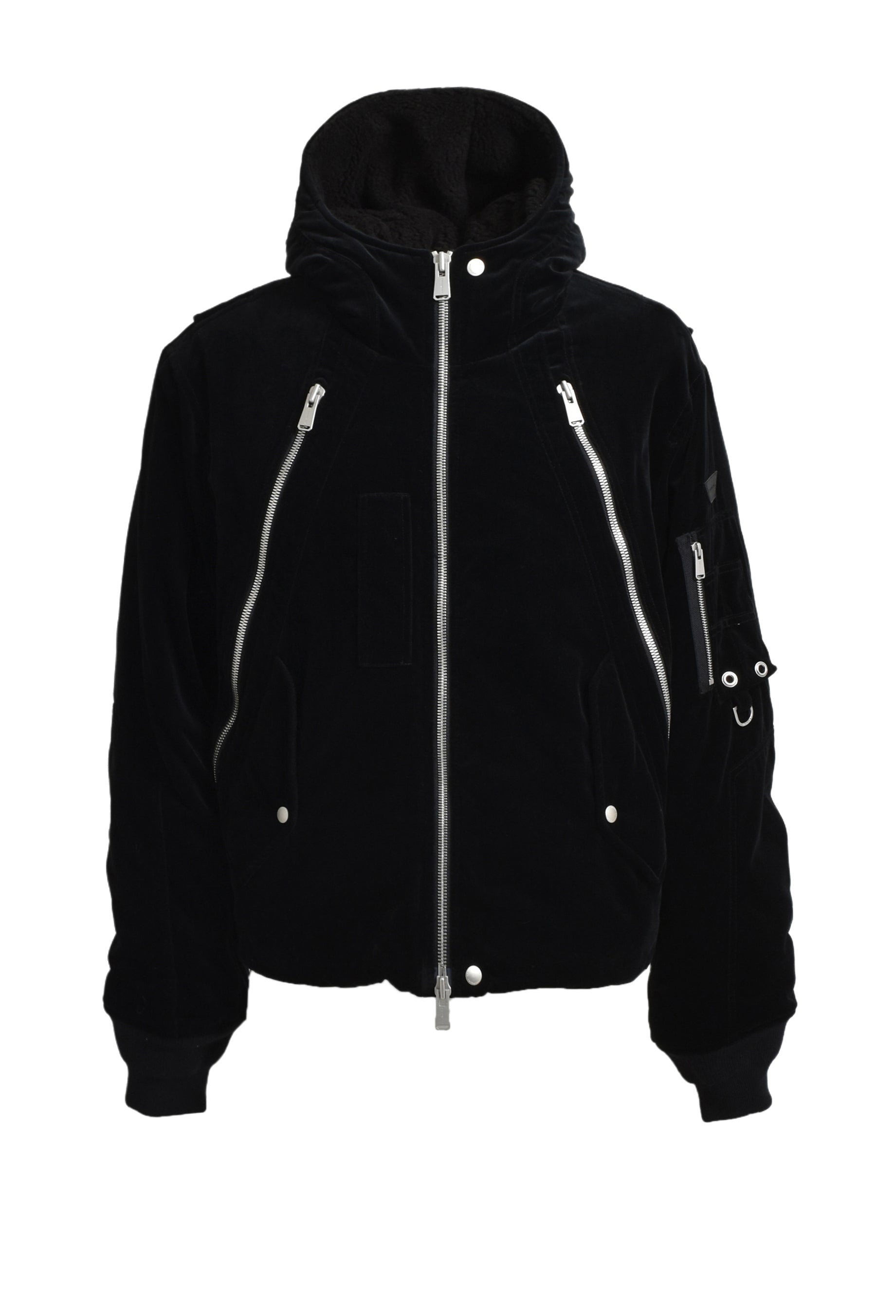 HOODED BOMBER JACKET / BLK