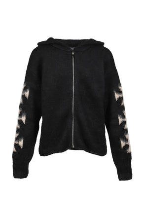 RAGLAN BRUSHED CROSS ZIP KNIT HOODIE / BLK 