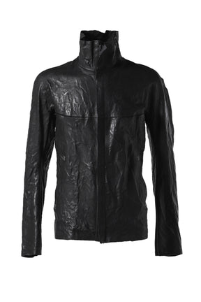 "HUMANOID" HIGH NECK LEATHER JACKET / BLK