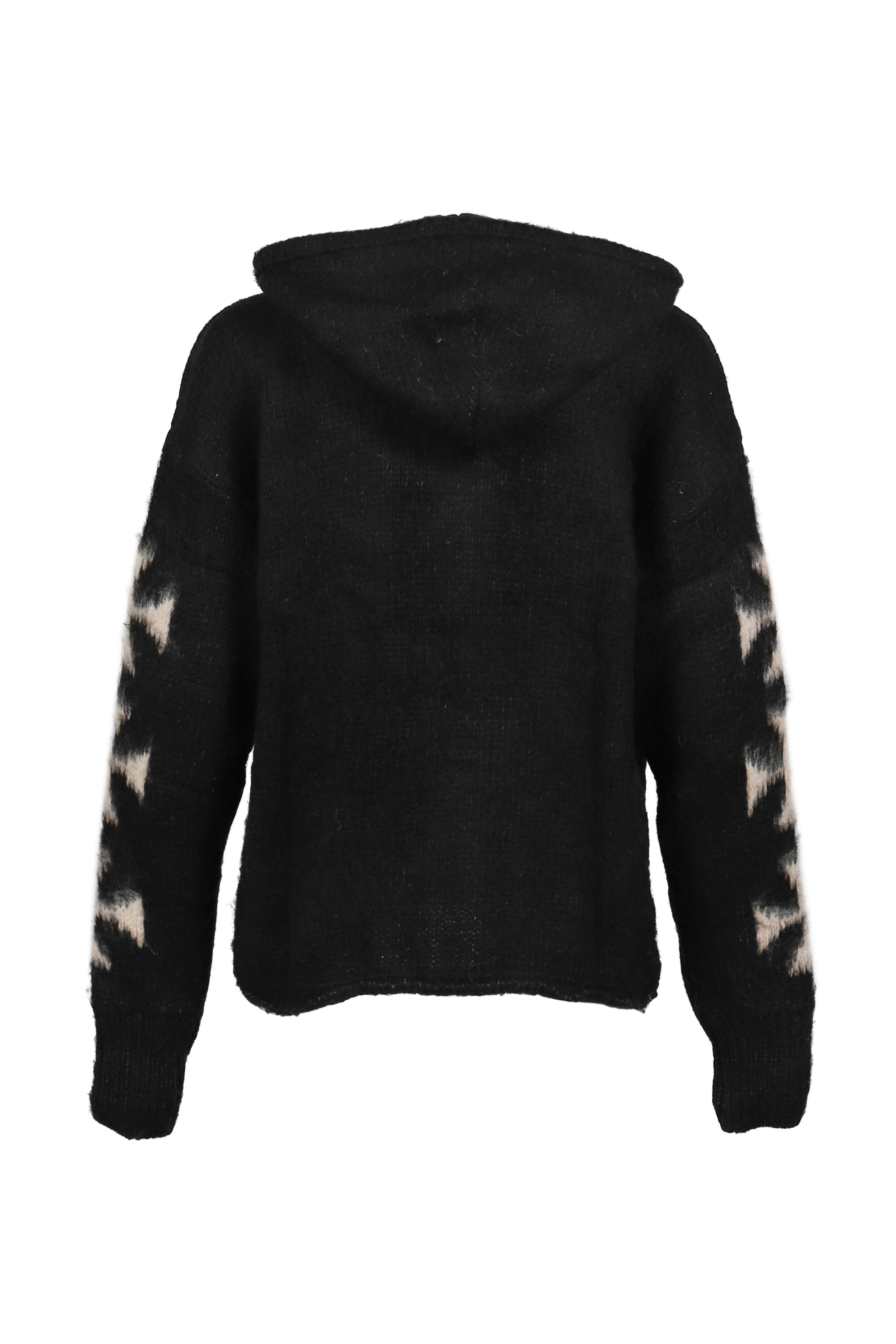 RAGLAN BRUSHED CROSS ZIP KNIT HOODIE / BLK 