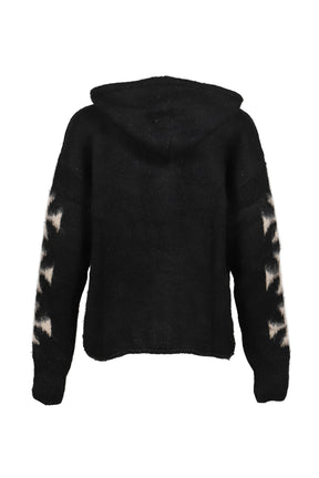 RAGLAN BRUSHED CROSS ZIP KNIT HOODIE / BLK 