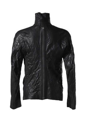 "HUMANOID" HIGH NECK LEATHER JACKET / BLK