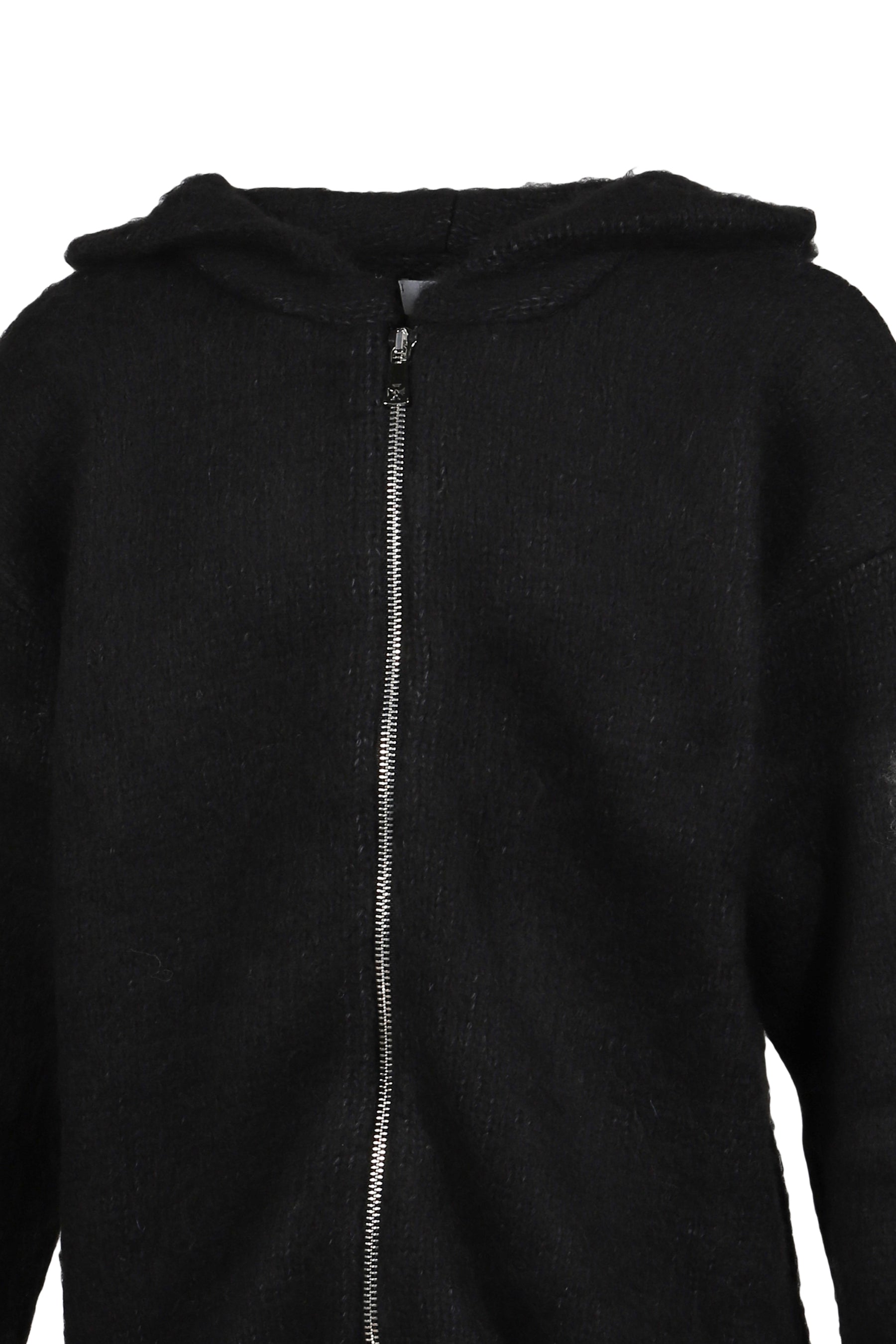 RAGLAN BRUSHED CROSS ZIP KNIT HOODIE / BLK 