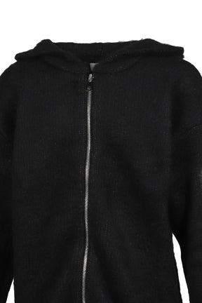 RAGLAN BRUSHED CROSS ZIP KNIT HOODIE / BLK 
