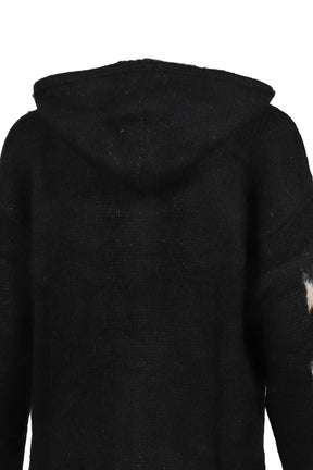 RAGLAN BRUSHED CROSS ZIP KNIT HOODIE / BLK 