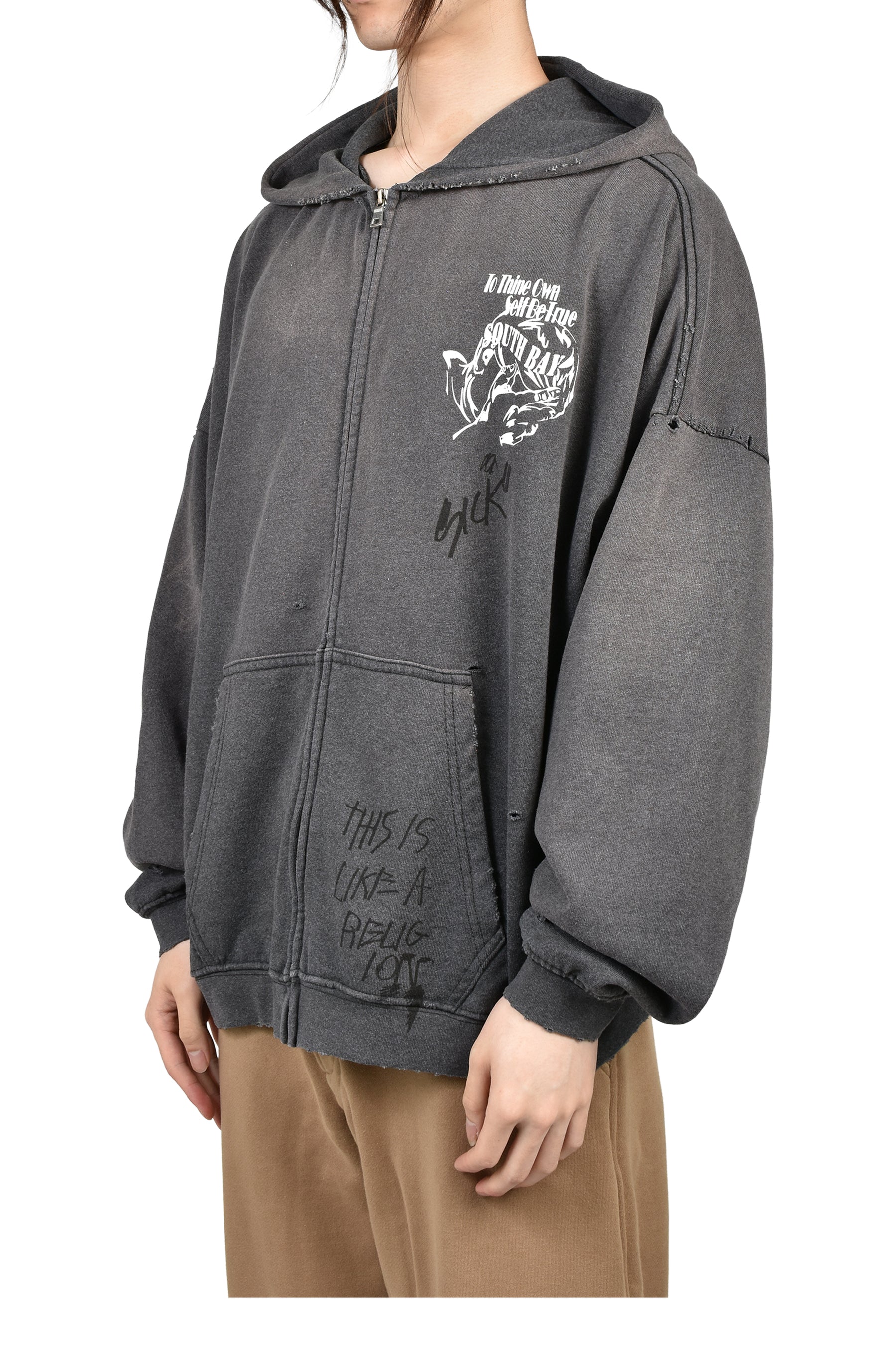 CARRYING THE MESSAGE ZIP HOODED SWEATSHIRT / BLK
