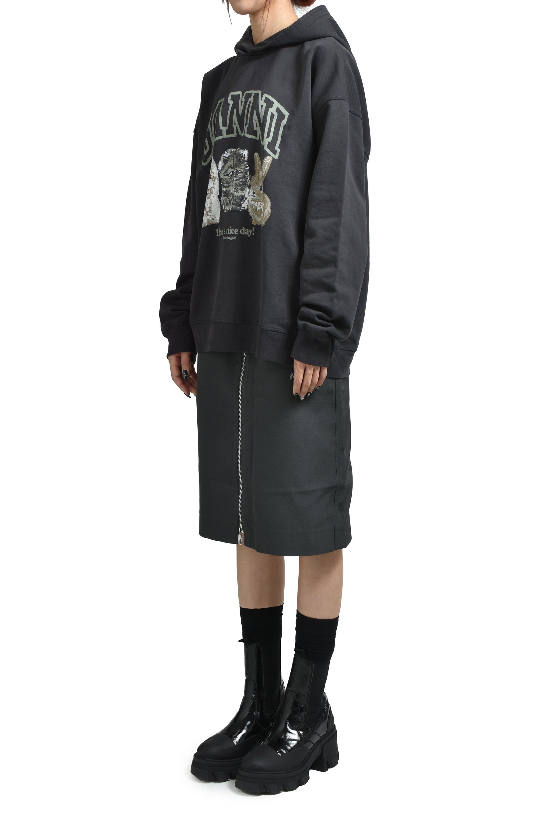 ISOLI OVERSIZE ANIMALS CROP HOODIE / PHANTOM