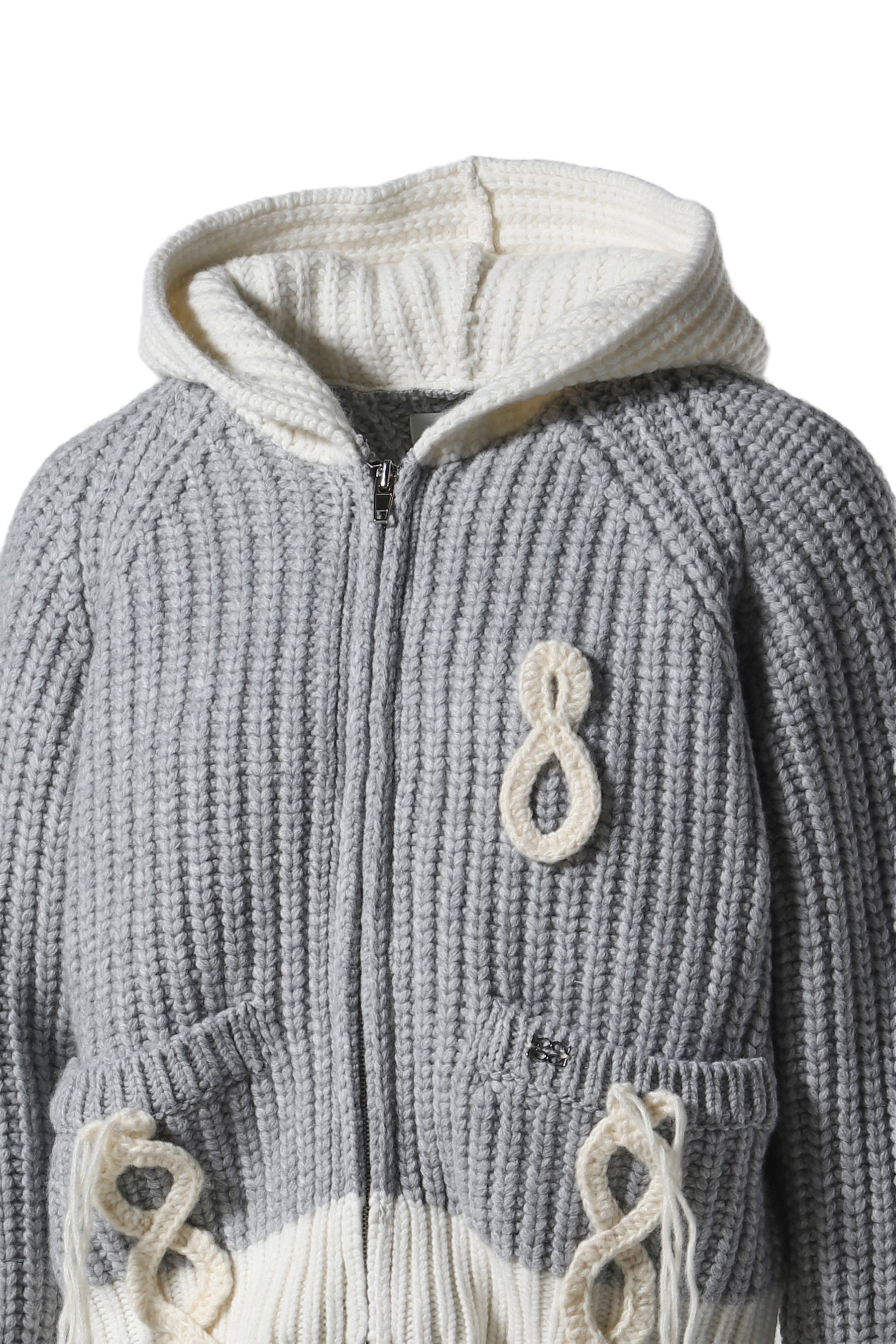 CROCHET KNIT HOODIE / GRY