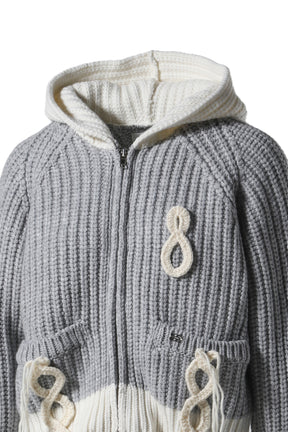 CROCHET KNIT HOODIE / GRY