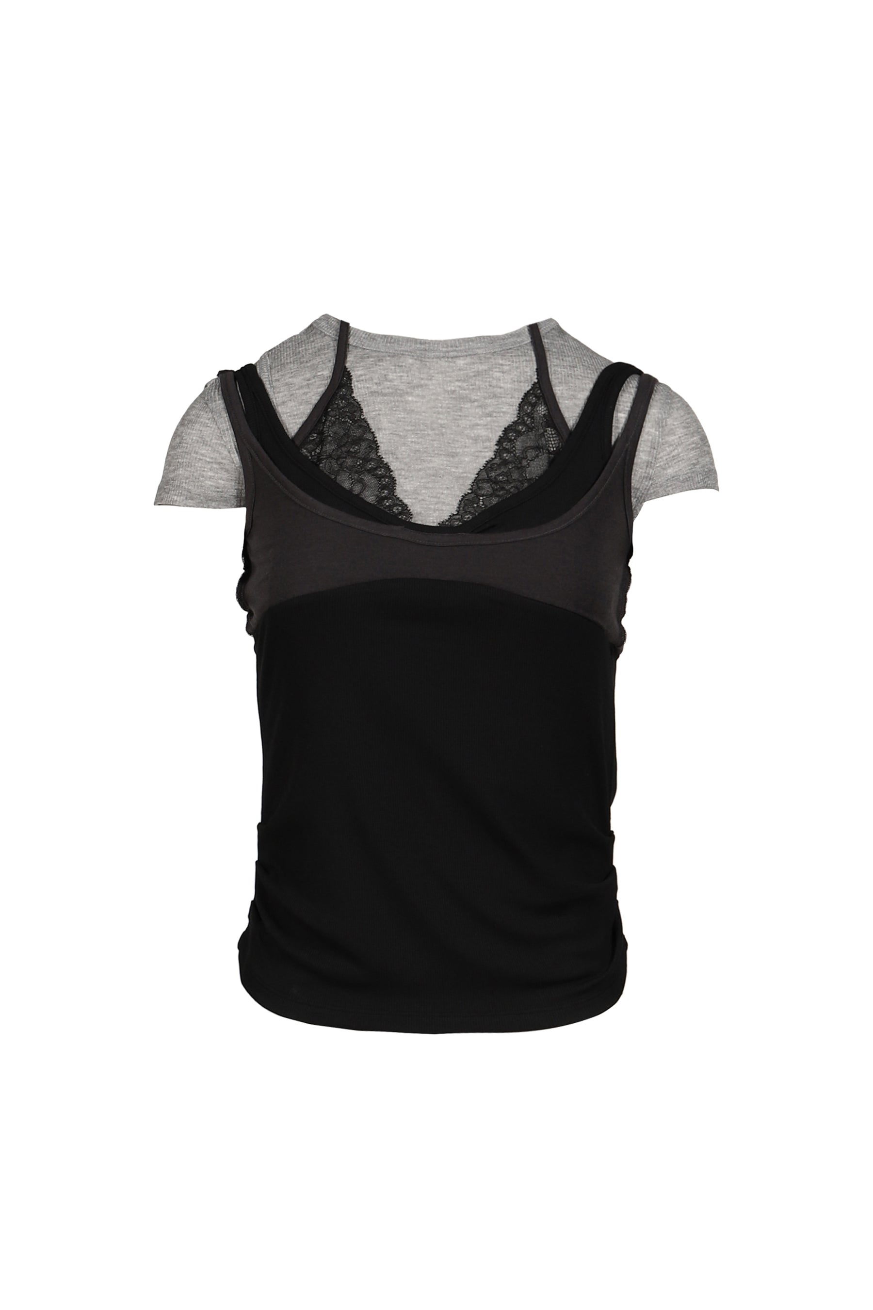 UPSIDE-DOWN LAYERED T-SHIRT / GRY/BLK