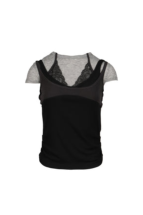 UPSIDE-DOWN LAYERED T-SHIRT / GRY/BLK