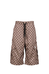 POLY TARTAN 3 QUARTER CARGO PANTS WOVEN / BRW