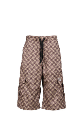 POLY TARTAN 3 QUARTER CARGO PANTS WOVEN / BRW