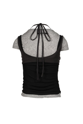 UPSIDE-DOWN LAYERED T-SHIRT / GRY/BLK