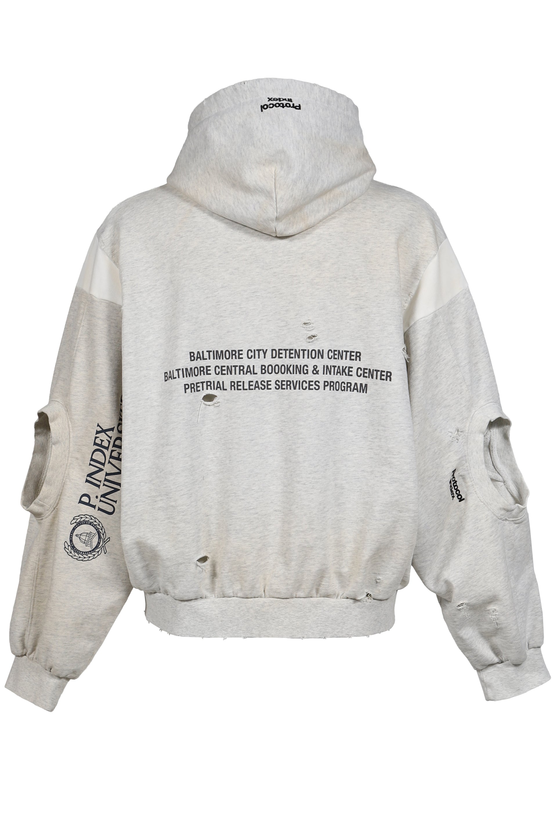 RECONSTRUCTED SWEATSHIRTS ZIP HOODIE / WHT MELANGE