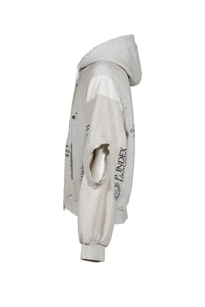 RECONSTRUCTED SWEATSHIRTS ZIP HOODIE / WHT MELANGE