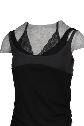 UPSIDE-DOWN LAYERED T-SHIRT / GRY/BLK